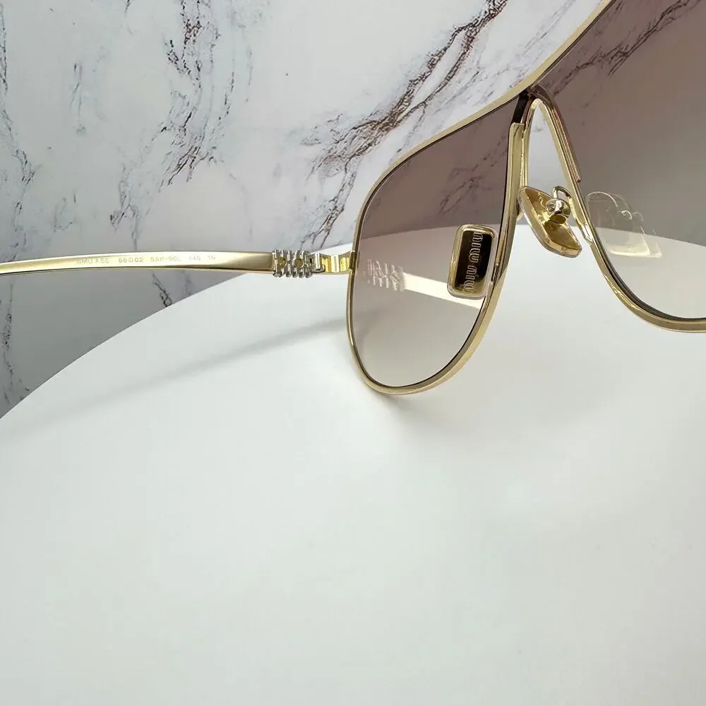 New MIU MIU Sunglasses MU A56S 5AK90L Gold Brown Gradient Metal Pilot Aviator - Picture 13 of 16
